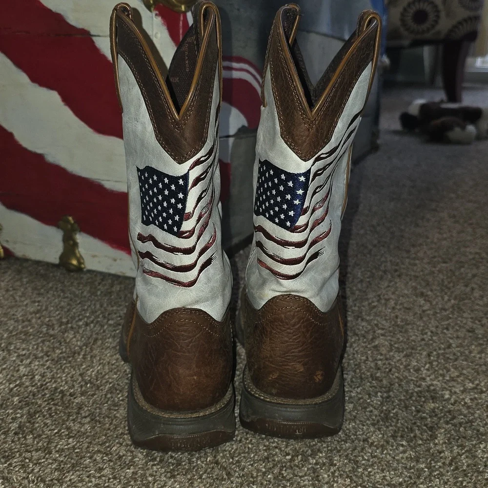 Womens 11" Flag Embroidery Bay Brown Boots Distressed Flag - Picture 4 of 11